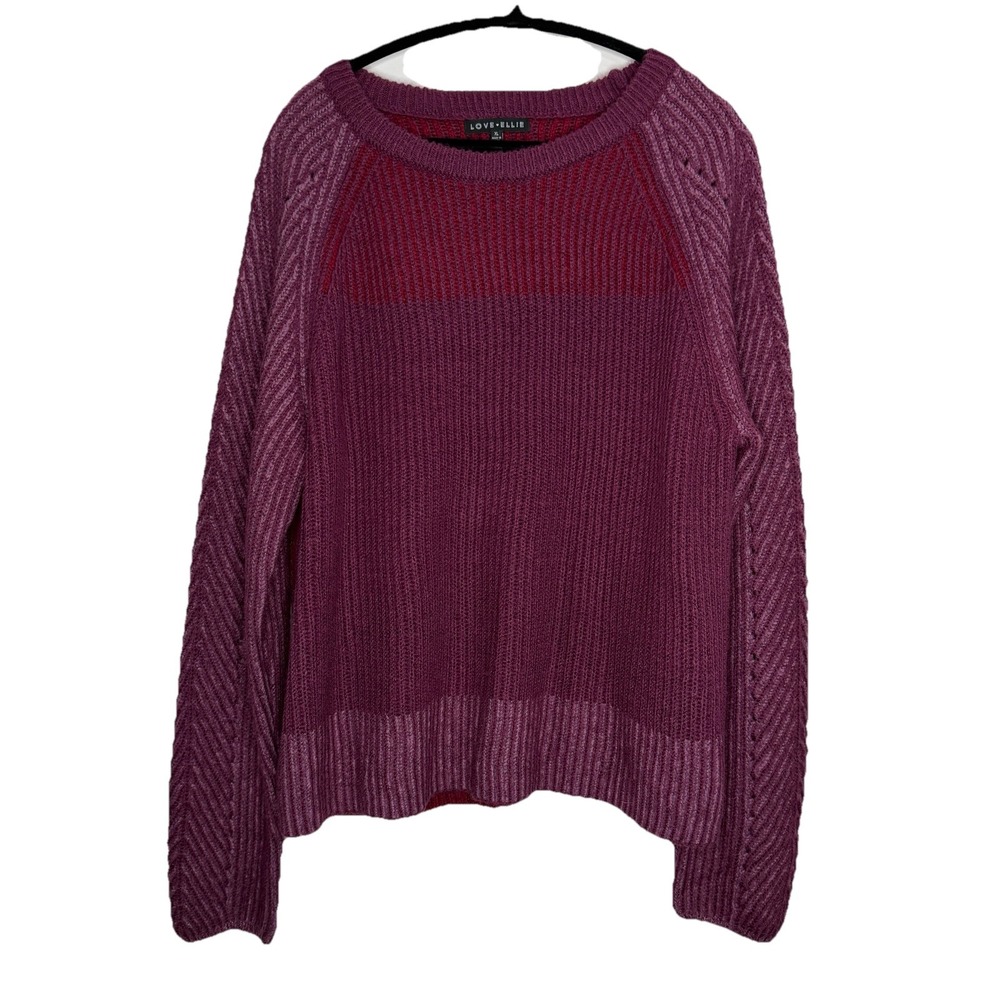 Love Ellie Maroon Burgundy‎ Two Tone Textured Sweater Long Sleeve Knit Soft Cozy